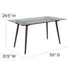 Flash Furniture Meriden 31.5" x 55" Rectangular Solid Wood Table with Clear Glass Top - Walnut-Walnut Beechwood Frame