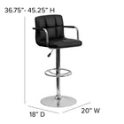 Flash Furniture Contemporary Black Quilted Vinyl Adjustable Height Barstool with Arms & Chrome Base-Height Adjustable Seat with Gas Lift