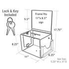 Azar Displays Extra Large White Suggestion Box with Pocket, Lock and Keys, 8.25" x 11" x 8.25" (206390)-Attached 9-1/2" high sign frame for an overall height of 17-3/4"