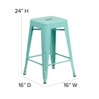 Flash Furniture Commercial Grade 24" High Backless Mint Green Indoor-Outdoor Counter Height Stool-Mint Green Powder Coated Frame Finish