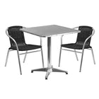 Flash Furniture 27.5'' Square Aluminum Indoor-Outdoor Table with 2 Black Rattan Chairs (TLH-ALUM-28SQ-020BKCHR2-GG)-Seats 2 people