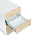 Poppin Stow 3-Drawer File Cabinet - White and Natural Oak-Two hanging file drawers with full extension glides provide easy access to all folders
