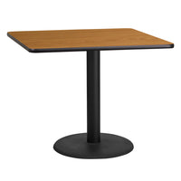 Flash Furniture 36" Square Natural Laminate Table Top with 24" Round Table Height Base-Hospitality Table