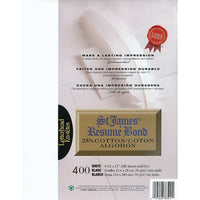 St. James Resume Bond Paper, 25% Cotton, White, 24 lb, 8 1/2" x 11", 400 Pack-Premium quality 24 lb bond, 25% cotton