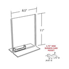 Azar Displays 11" x 8.5" Vertical Double Sided Stand Up Acrylic Sign Holder with Business Card Pocket, 10 Pack (252040)-Attached brochure holder provides easy distribution of company or product pamphlets and forms