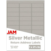 JAM Paper Mailing Address Labels - 1" x 2-5/8" - Matte Silver Foil - 120 Pack -English only packaging
