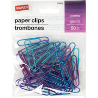 Staples Jumbo Vinyl-Coated Paper Clips - Assorted Metallic Colours - 50 Pack-Vinyl clips slide easily