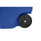 Rubbermaid BRUTE Roll Out Recycling Container-Attached hinged lid fits tightly; swings back and locks