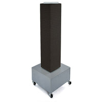 Azar Displays 40" x 8" x 8" 4-Sided Interlocking Pegboard Display Tower with Wheels, Black (703386-BLK)-Revolves on a wheeled metal base