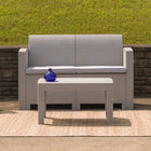 Flash Furniture Light Gray Faux Rattan Loveseat with All-Weather Light Gray Cushions-Dense Foam Cushions