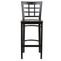 Flash Furniture HERCULES Series Black Window Back Metal Restaurant Barstool - Walnut Wood Seat - 2 Pack-Set of 2 Metal Dining Bar Stools