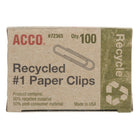 ACCO Smooth Recycled Paper Clips - #1 - 1 1/4" - Silver - 1000 Pack-#1 size clip holds up to ten sheets