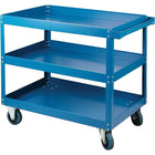 Kleton Knocked-Down Shelf Carts, 3 Shelves, 5" Polyolefin Casters, 18"W. x 30"D. x 36"H.-16-gauge steel shelves with 2-1/2" high lip