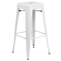 Flash Furniture 30"H Backless Metal Indoor-Outdoor Barstool with Square Seat - White-Stackable Industrial Style Modern Stool