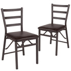 Flash Furniture HERCULES Series Brown Folding Ladder Back Metal Chair with Brown Vinyl Seat - 2 Pack-Set of 2 Metal Dining Chairs