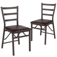 Flash Furniture HERCULES Series Brown Folding Ladder Back Metal Chair with Brown Vinyl Seat - 2 Pack-Set of 2 Metal Dining Chairs