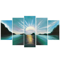 Design Art Brilliant Sunset, 5 Piece Gallery-wrapped Canvas Print, (PT119-TURQUOISE)-Print