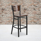 Flash Furniture HERCULES Series Black Slat Back Metal Restaurant Barstool - Walnut Wood Back & Seat-.625'' Thick Plywood Seat
