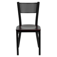 Flash Furniture HERCULES Series Black Grid Back Metal Restaurant Chair - Mahogany Wood Seat-Metal Dining Chair