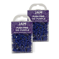 JAM Paper Push Pins, Purple Pushpins, 2 Packs of 100, 200 Pack (222419053a)-Purple Plastic with Metal Point