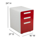 Flash Furniture Ergonomic 3-Drawer Mobile Locking Filing Cabinet with Anti-Tilt Mechanism & Letter/Legal Drawer - White/Red-Designed to fit under most tables and desks