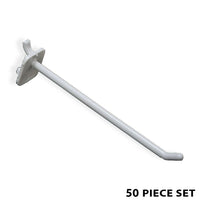 Azar Displays 6" Plastic Pegboard Hook, White, 50 Pack-Fits standard pegboard