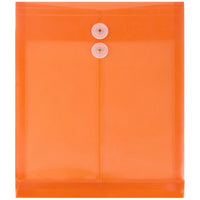 JAM Paper Plastic Envelopes, Button and String Tie Closure, Letter Open End, 9.75 x 11.75, Orange Poly, 12 Pack (1221560)-Bright orange