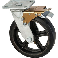Kleton Mold-On Caster - Swivel With Brake - 8" (203.2 Mm) - Rubber - 600 Lbs. (272 Kg.) - 3 Pack-Bolt Hole Size 7/16" (11 mm)