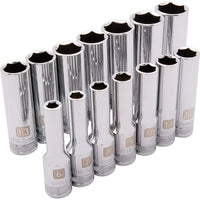 Dynamic Tools 3/8" Drive 14 Piece 6 Point, Deep Metric Socket Set, 6mm - 19mm-Contains: 6, 7, 8, 9, 10, 11, 12, 13, 14, 15, 16, 17, 18, 19mm