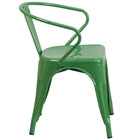 Flash Furniture Commercial Grade Green Metal Indoor-Outdoor Chair with Arms-Curved Back with Vertical Slat