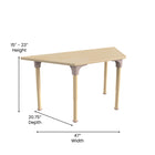 Flash Furniture Bright Beginnings 47" Commercial Grade Wooden Trapezoid Adjustable Height Classroom Activity Table - Beech-Accommodates up to 3 children
