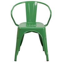 Flash Furniture Green Metal Indoor-Outdoor Chair with Arms-Stackable Bistro Style Chair