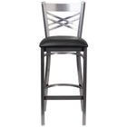 Flash Furniture HERCULES Series Clear Coated "X" Back Metal Restaurant Barstool - Black Vinyl Seat-Metal Barstool