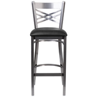 Flash Furniture HERCULES Series Clear Coated "X" Back Metal Restaurant Barstool - Black Vinyl Seat-Metal Barstool