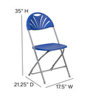 Flash Furniture HERCULES Series Plastic Fan Back Folding Chair - Blue-Double Support Rails