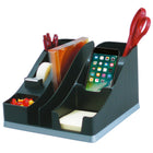 Deflecto All in One Caddy - 6 Compartments - Black-Dedicated compartment for cell phone with slot in base for charger connection (electronics not included)