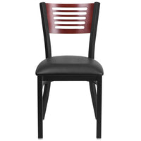 Flash Furniture HERCULES Series Black Slat Back Metal Restaurant Chair - Mahogany Wood Back, Black Vinyl Seat-Metal Chair