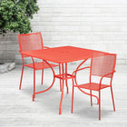 35.5'' Square Coral Indoor-Outdoor Steel Patio Table Set with 2 Square Back Chairs [CO-35SQ-02CHR2-RED-GG]-Set Includes Table and 2 Chairs