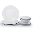 Luciano 12-piece Classic Dinner Serveware Set, 10 inches, White-IncludeSmall: 4 x dinner plates, 4 x side plates, 4 x bowls