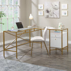 Sauder 59"W Harper Heights L-Desk - White- Safety-tempered glass top surface