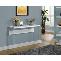 Monarch Specialties 3288 Accent Table - 44"L/Glossy White/Tempered Glass-Modern glossy white finish