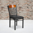 Flash Furniture Eclipse Series Vertical Back Black Metal & Cherry Wood Restaurant Chair with Black Vinyl Seat-2'' Thick Foam Padded Seat