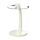 Monarch Specialties 3017 Accent Table - White Bentwood With Tempered Glass-Circular smooth white base with a curved arm offers sturdy support