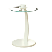 Monarch Specialties 3017 Accent Table - White Bentwood With Tempered Glass-Circular smooth white base with a curved arm offers sturdy support