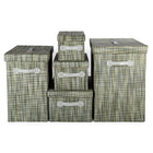Truu Design Rectangular Storage Boxes, Set of 5, 17 x 19 x 13.5 inches, Green-Faux leather handle straps on the side for easy grip and portability