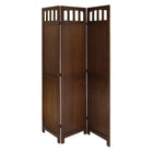 Winsome 3-Panel Wood Folding Screen, Antique Walnut-This 3-Panel all wood room divider is finished in warm Walnut color with all wood framed. It is finished on both sides, folds flat for storage and transport.