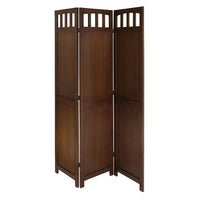 Winsome 3-Panel Wood Folding Screen, Antique Walnut-This 3-Panel all wood room divider is finished in warm Walnut color with all wood framed. It is finished on both sides, folds flat for storage and transport.