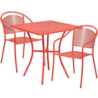 28'' Square Coral Indoor-Outdoor Steel Patio Table Set with 2 Round Back Chairs [CO-28SQ-03CHR2-RED-GG]-Coral Powder Coat Finish