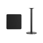 Flash Furniture 24'' Square Laminate Table Top, Black with 18'' Round Bar-Height Table Base (XUBK2424TR18B)-Black Laminate Top