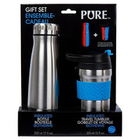 PURE Drinkware Water Bottle and Coffee Tumbler Set, 17 oz, Blue-Volume: bottle holds up to 17 oz (500ml) / tumbler holds up to 12 oz (355ml) of any beverage